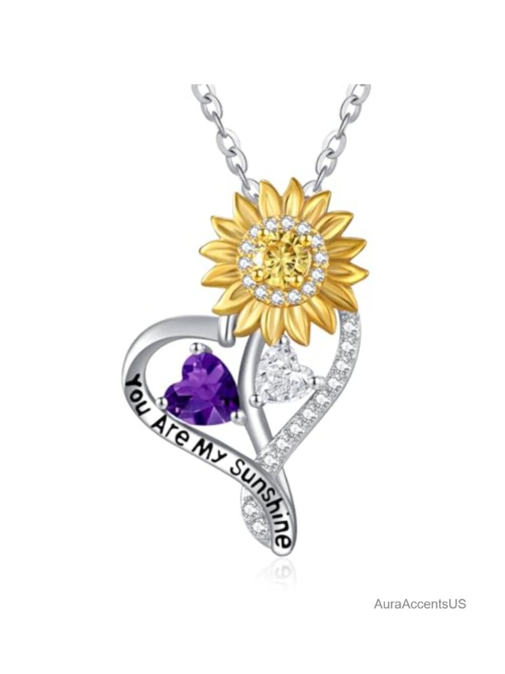 S925 Sterling Silver Sunflower Birthstone Necklace Gift for Women